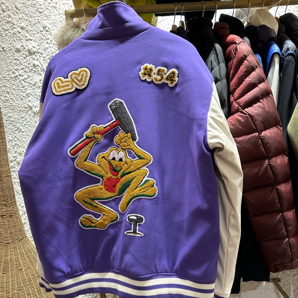 Multi Patch Lv Purple Leather Varsity Jacket - image 1